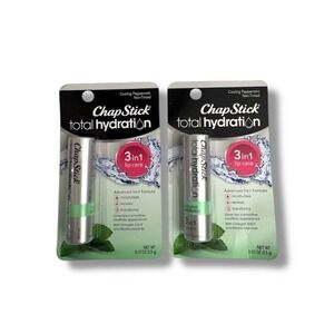 Lot of 2 Chapstick Total Hydration 3-In-1 Lip Care Cooling Peppermint .12 oz.